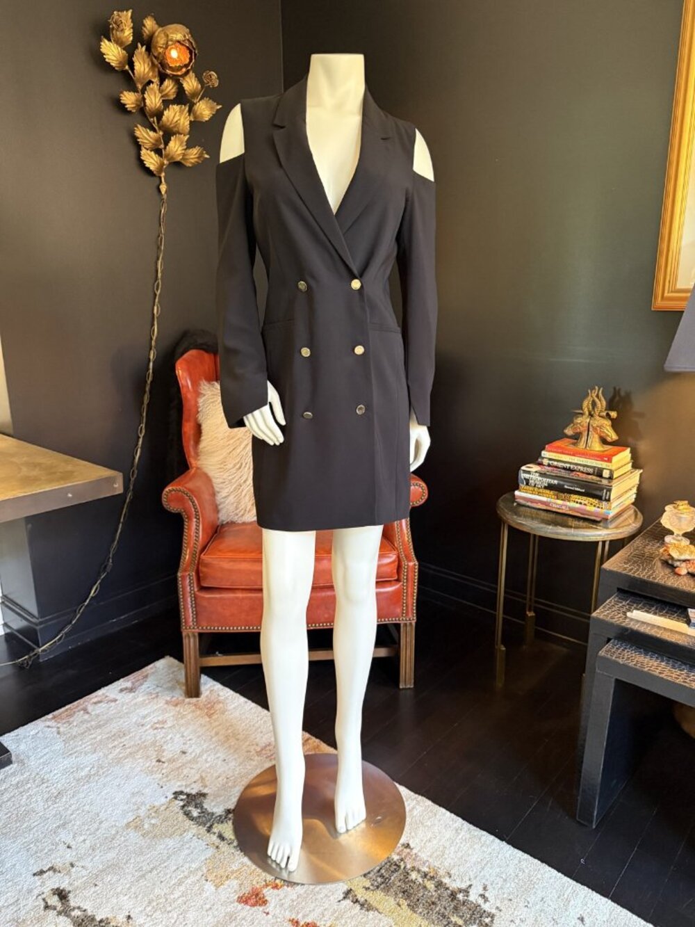 Topshop Black Double-Breasted Cold Shoulder Blazer Dress Mini Sz 8